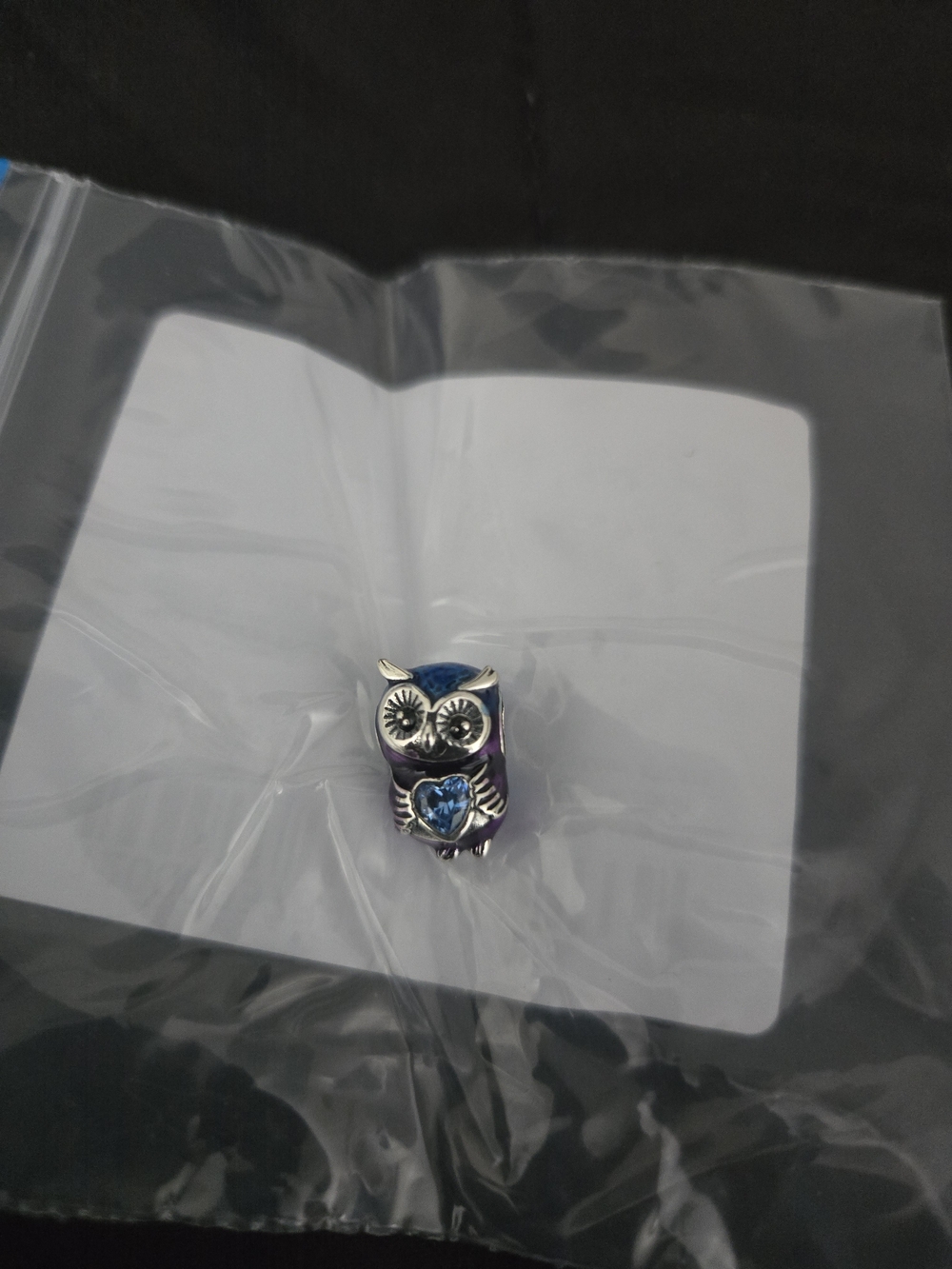 Silver Owl Charm with Blue Accents - Jewelry Accessory